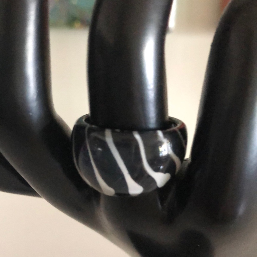 Elegant Black and White lucite resin hand painted ring